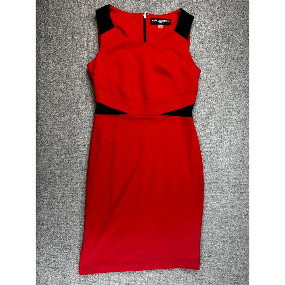 Karl Lagerfeld Paris Dress Size 4 Red Black Colorblock Sheath Holiday Career